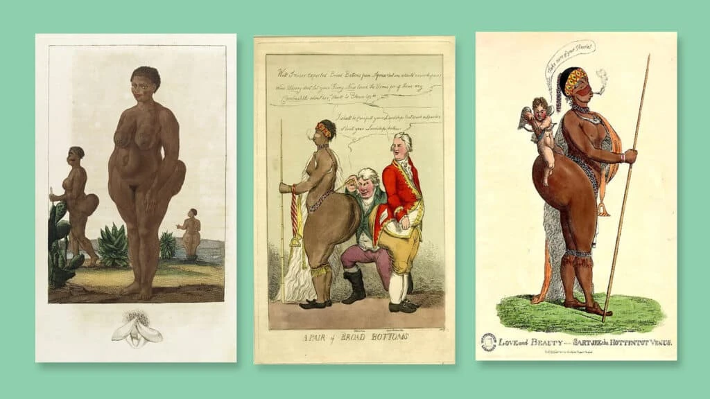 Рабыню Саарти Баартман демонстрировали на представлениях в Лондоне и Париже. Коллаж kursiv.media