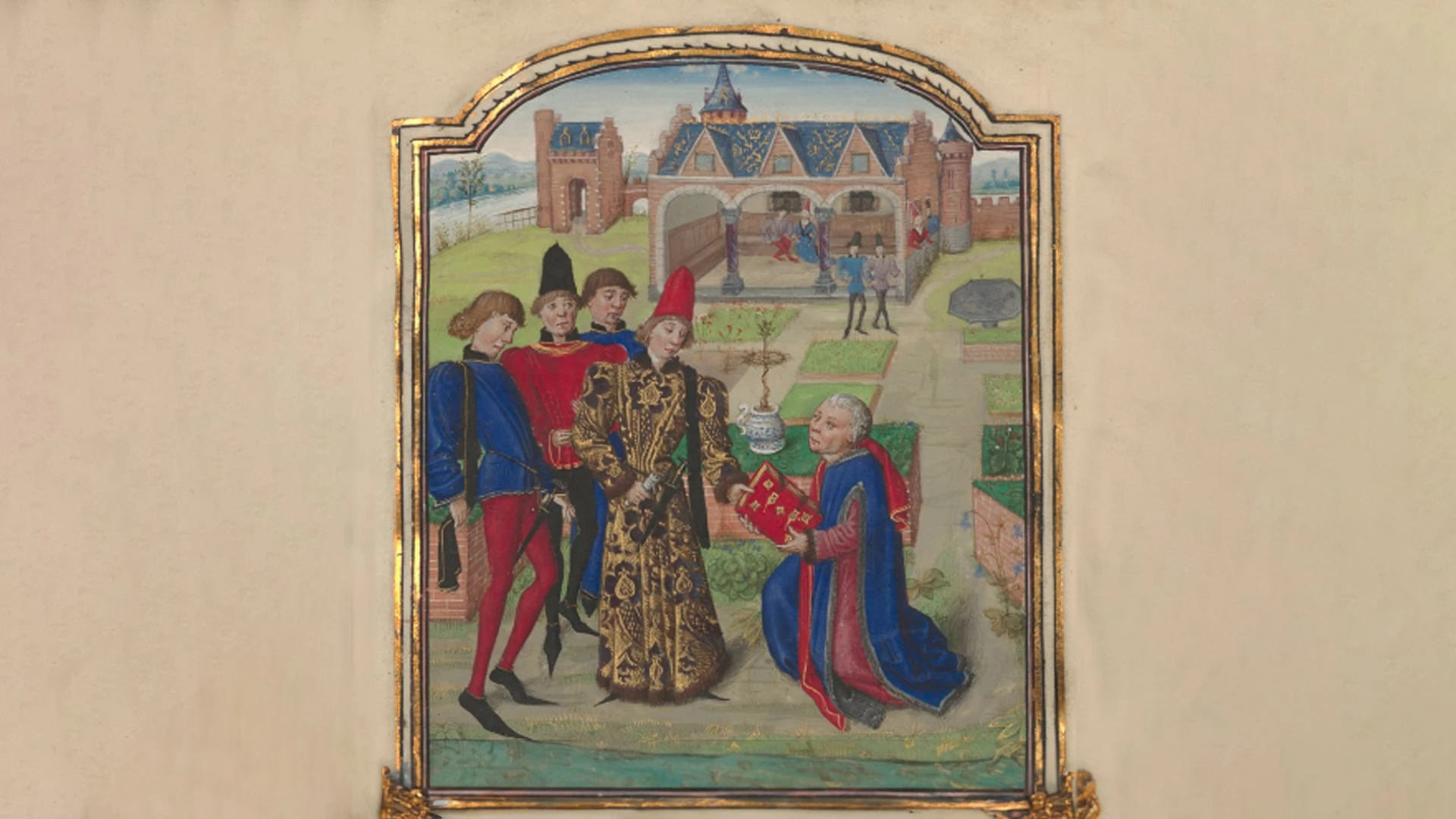 Миниатюра из «Наставления для молодого принца». Жорж Шателлен дарит книгу Карлу Смелому. Между 1450 и 1475 годами. Фото: Wikipedia.com