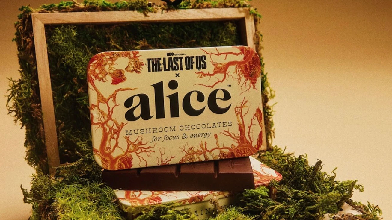 Калифорнийский бренд Alice запустил рекламную кампанию совместно с популярным сериалом The Last of Us. Так Alice рекламирует шоколадки с кордицепсом. Фото: instagram/alice.mushrooms