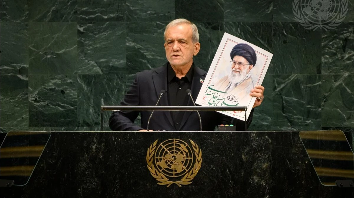 Iranian President Masoud Pezeshkian during his address to the UN General Assembly in New York on September 23 / Photo: UN Photo/Loey Felipe